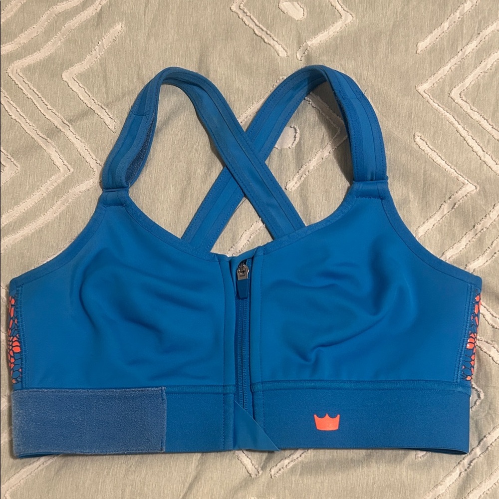 SHEFIT Blue Front-Zip High Support Sports Bra